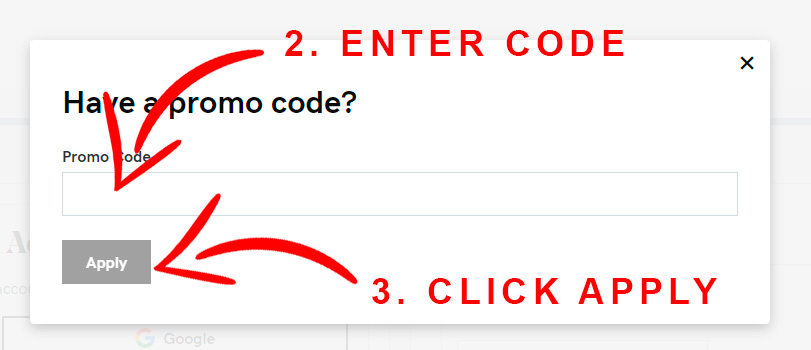 Step 2: Enter the promo code in the popup window.